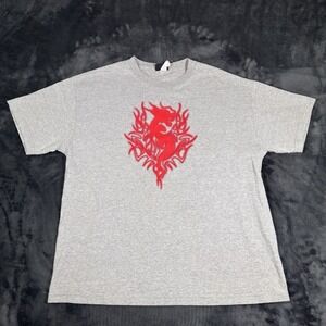 Vintage Y2K Red Chinese Dragon Fire Fantasy T-Shirt Mens XL Gray Rubber Asian
